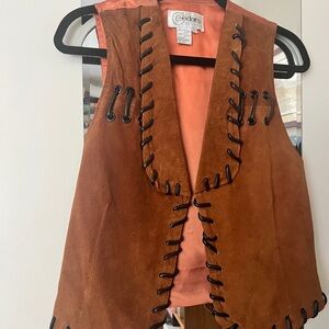 Rare vintage Cedars Brown Suede Vest with Black Detailing